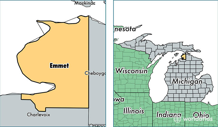 location of Emmet county on a map