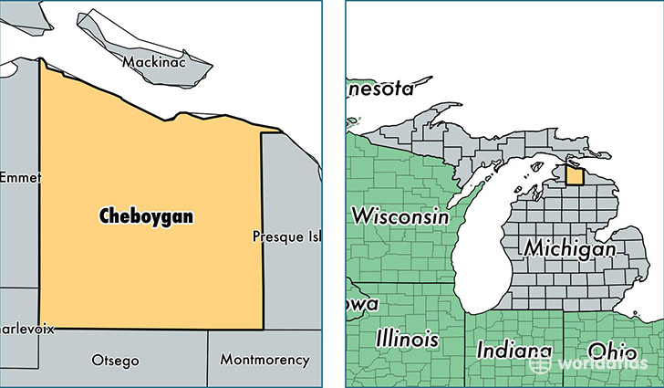 location of Cheboygan county on a map