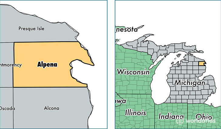 location of Alpena county on a map