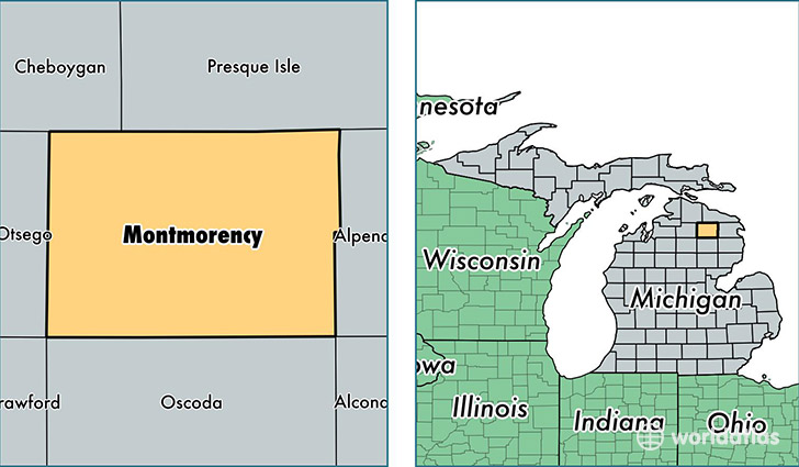 location of Montmorency county on a map