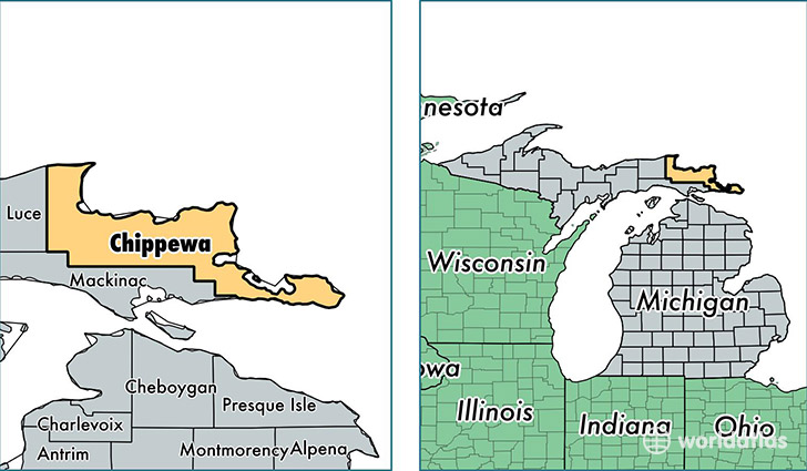 location of Chippewa county on a map