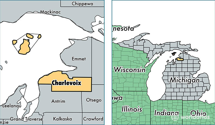 location of Charlevoix county on a map