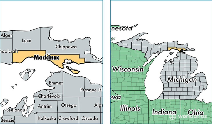 location of Mackinac county on a map