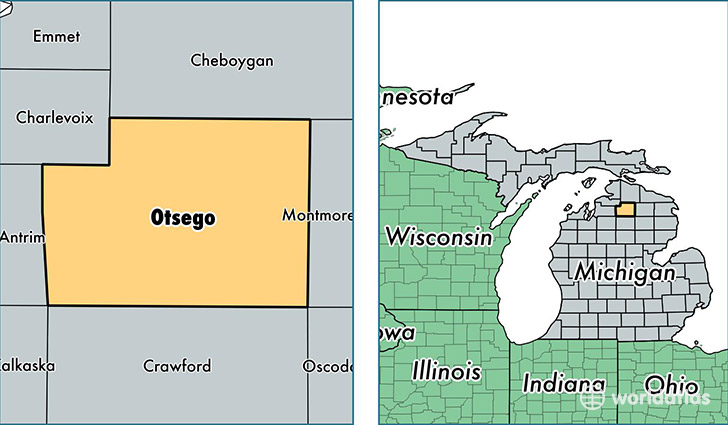 location of Otsego county on a map