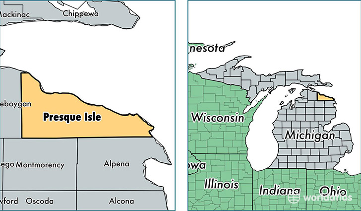 location of Presque Isle county on a map