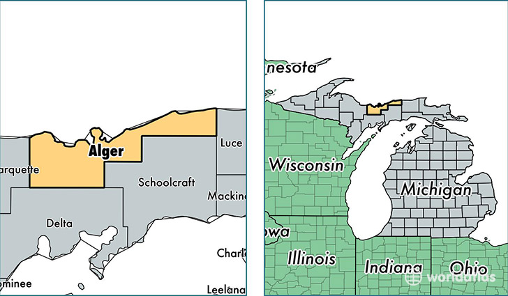 location of Alger county on a map