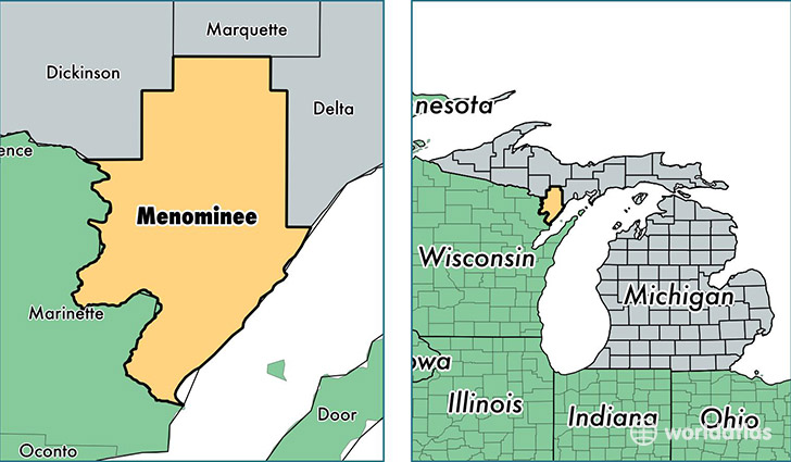 location of Menominee county on a map