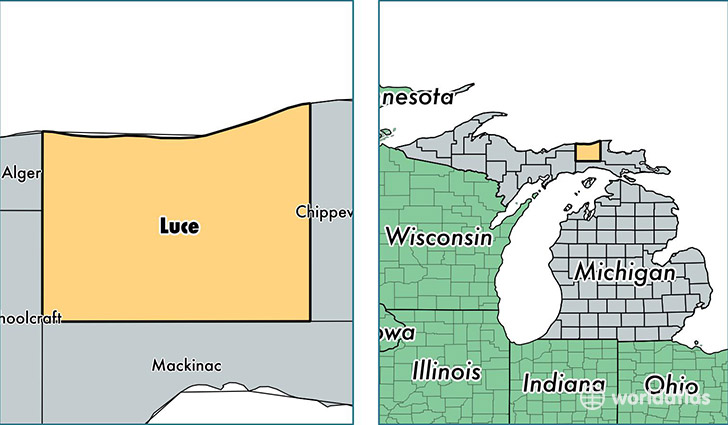 location of Luce county on a map