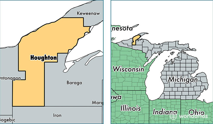 location of Houghton county on a map