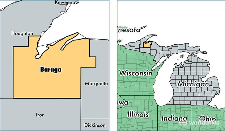 location of Baraga county on a map