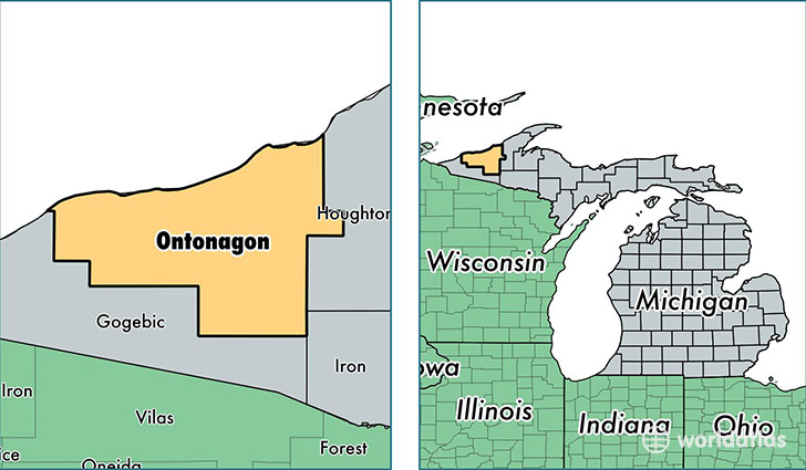 location of Ontonagon county on a map
