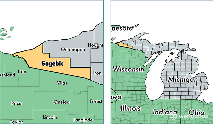 location of Gogebic county on a map