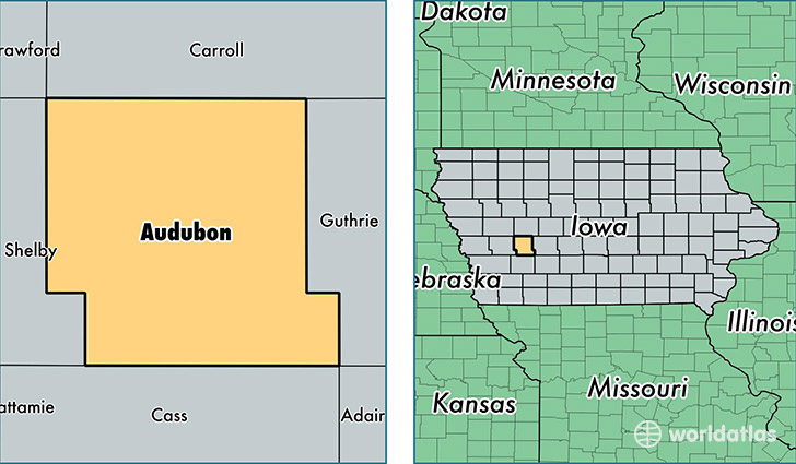 location of Audubon county on a map