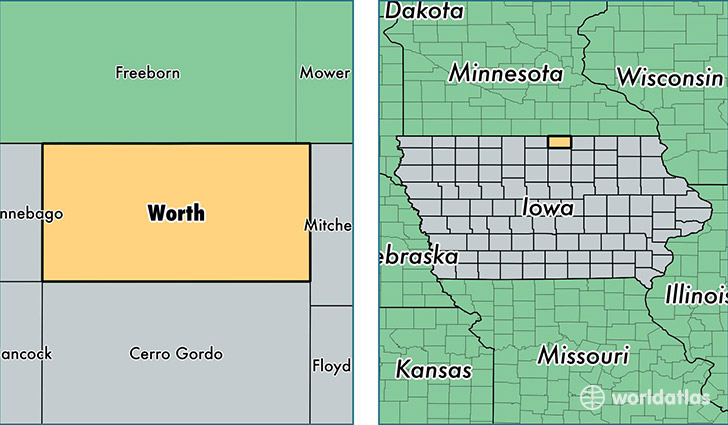 location of Worth county on a map