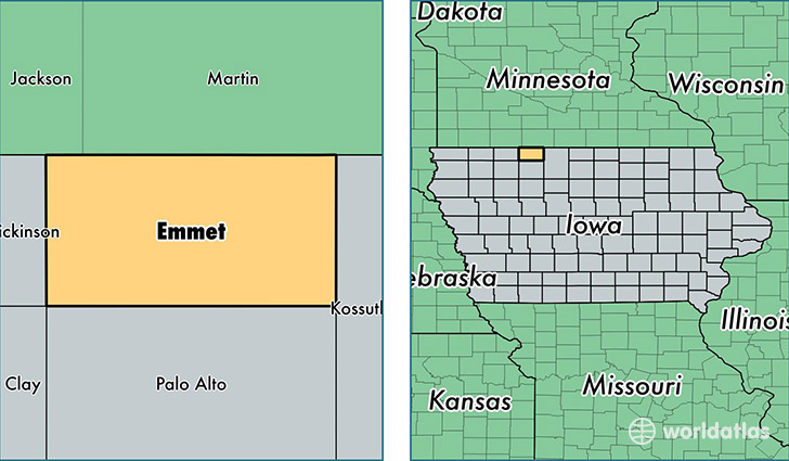 location of Emmet county on a map