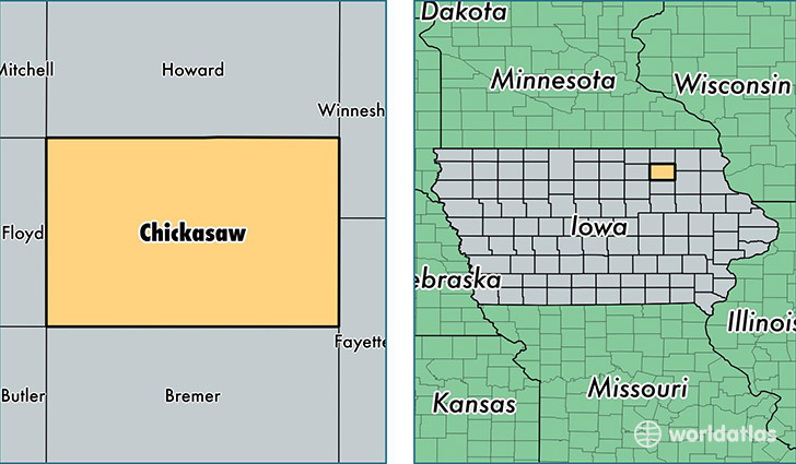 location of Chickasaw county on a map