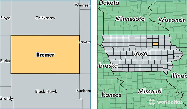 location of Bremer county on a map