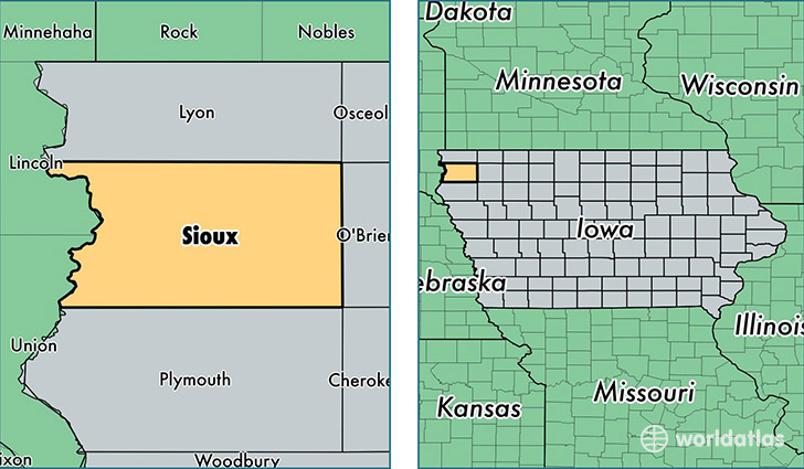 location of Sioux county on a map