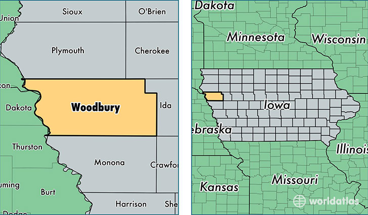 location of Woodbury county on a map