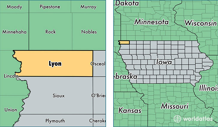 location of Lyon county on a map