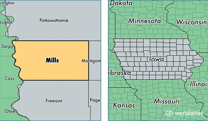 location of Mills county on a map