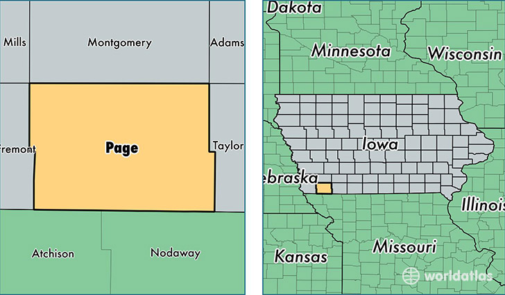 location of Page county on a map