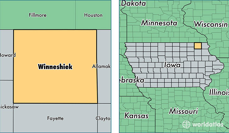 location of Winneshiek county on a map