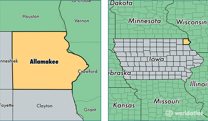 location of Allamakee county on a map