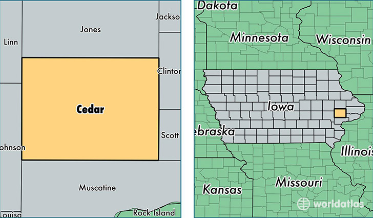 location of Cedar county on a map