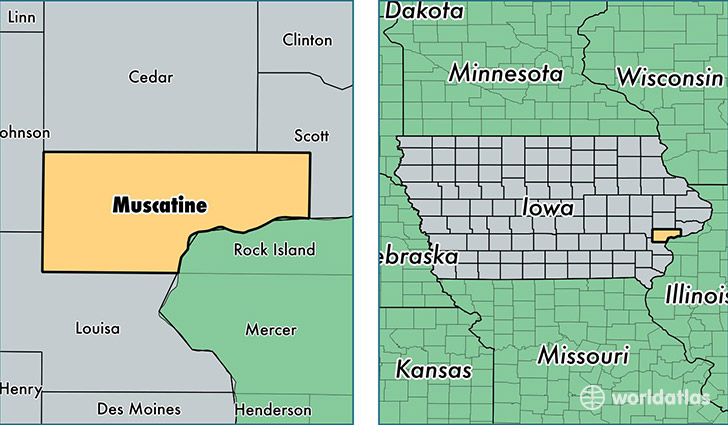 location of Muscatine county on a map