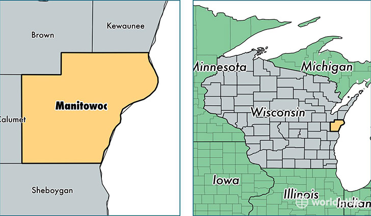 location of Manitowoc county on a map