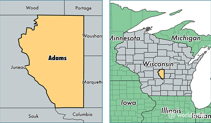 location of Adams county on a map