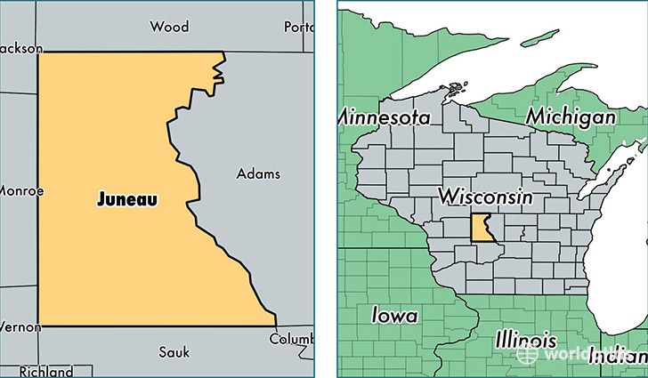 location of Juneau county on a map