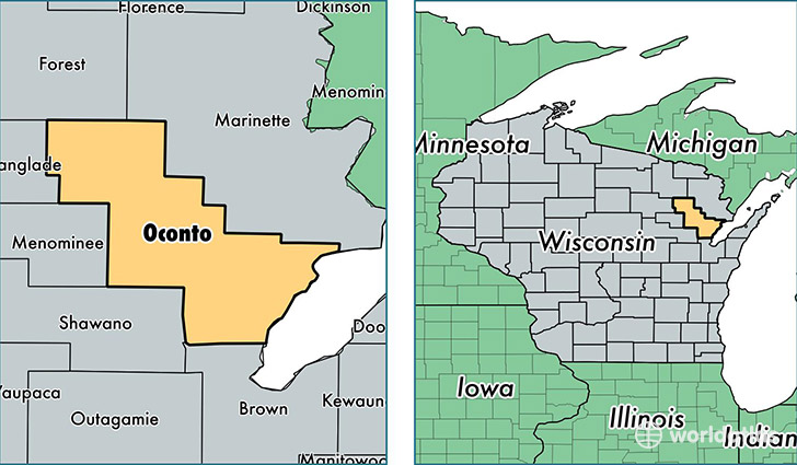 location of Oconto county on a map