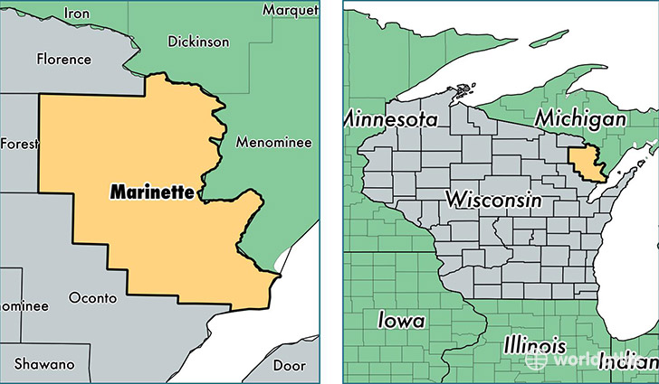 location of Marinette county on a map