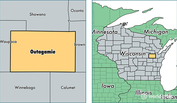 location of Outagamie county on a map