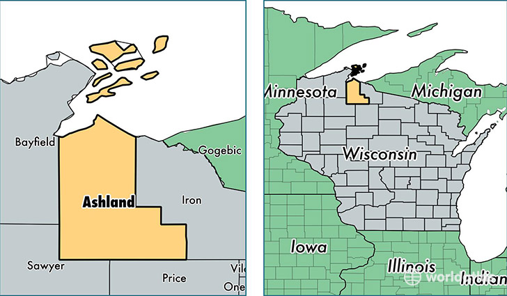 location of Ashland county on a map