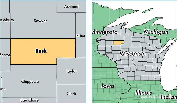 location of Rusk county on a map