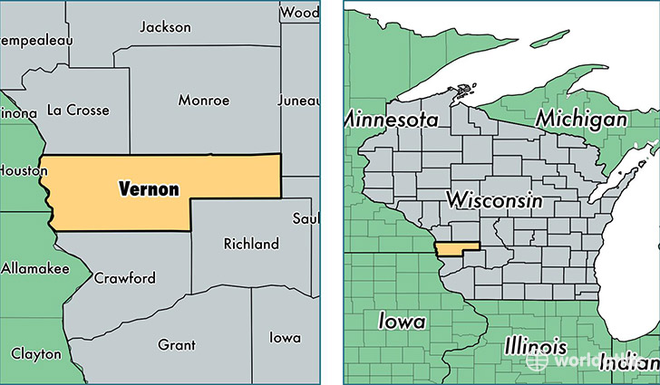 location of Vernon county on a map