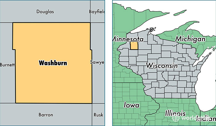 location of Washburn county on a map