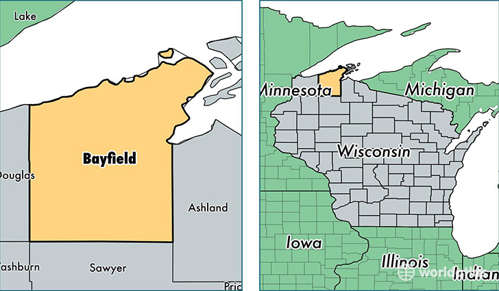 location of Bayfield county on a map