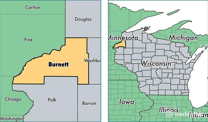 location of Burnett county on a map