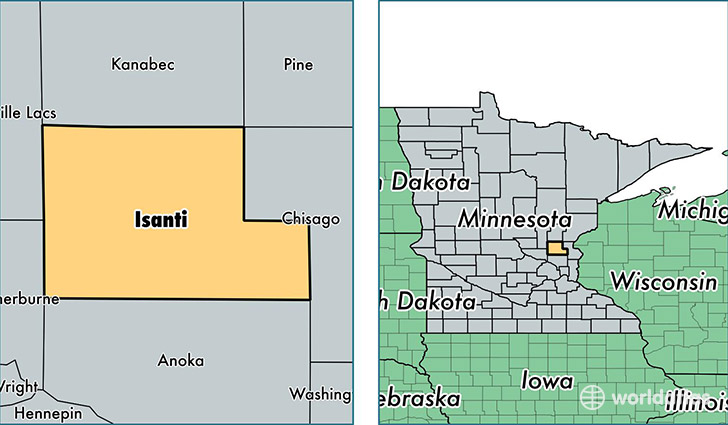 location of Isanti county on a map
