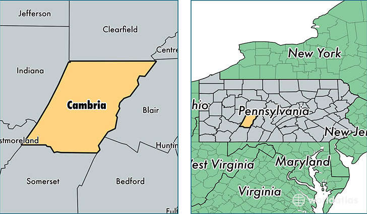 location of Cambria county on a map