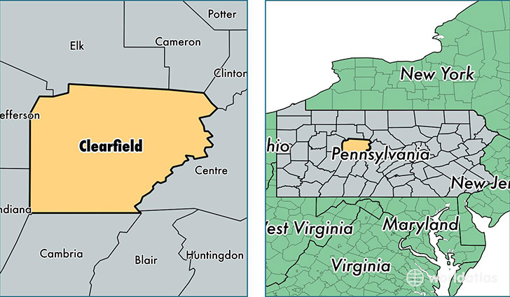 location of Clearfield county on a map