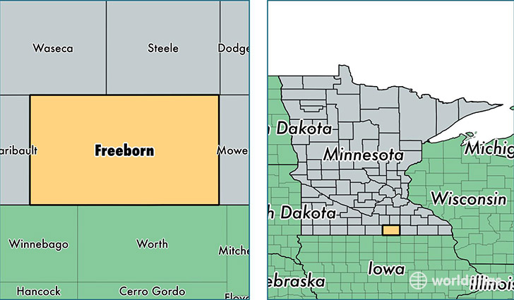 location of Freeborn county on a map