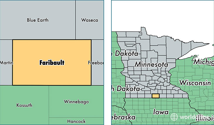 location of Faribault county on a map