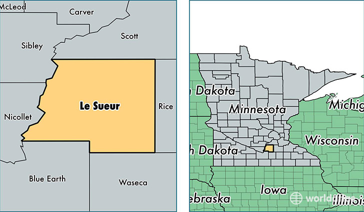 location of Le Sueur county on a map