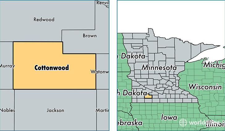 location of Cottonwood county on a map