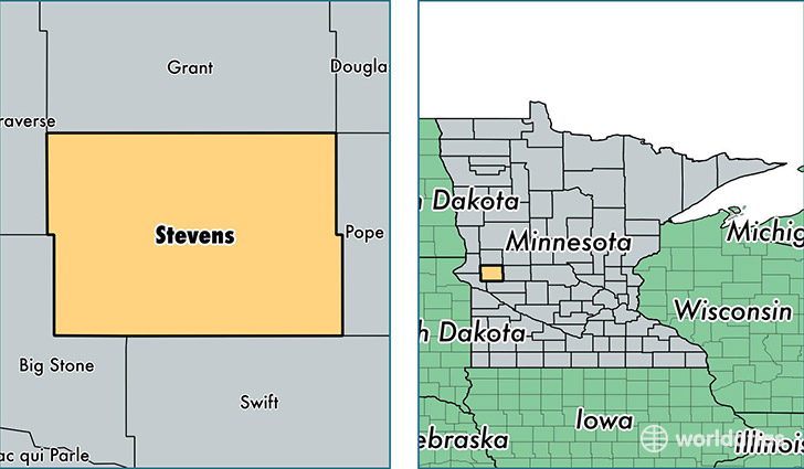 location of Stevens county on a map